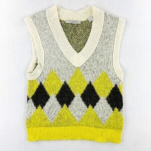 ALL SAINTS Hove Tank Sweater Size M Womens Black/Yellow Argyle‎ Distressed